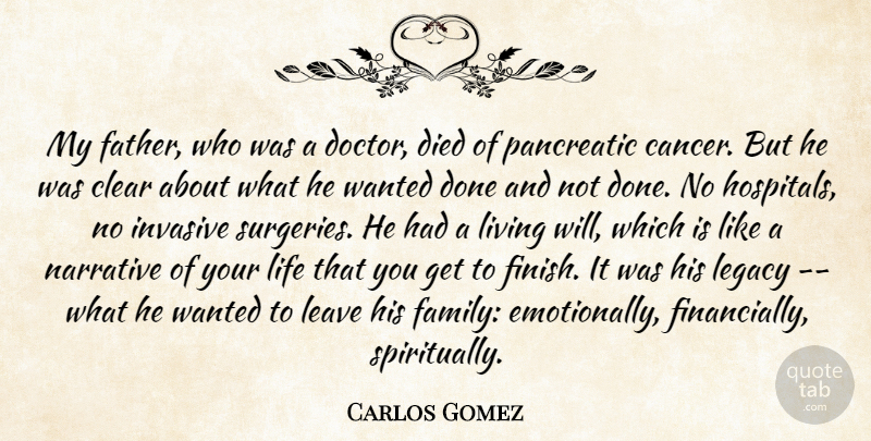 Carlos Gomez Quote About Cancer, Clear, Died, Leave, Legacy: My Father Who Was A...