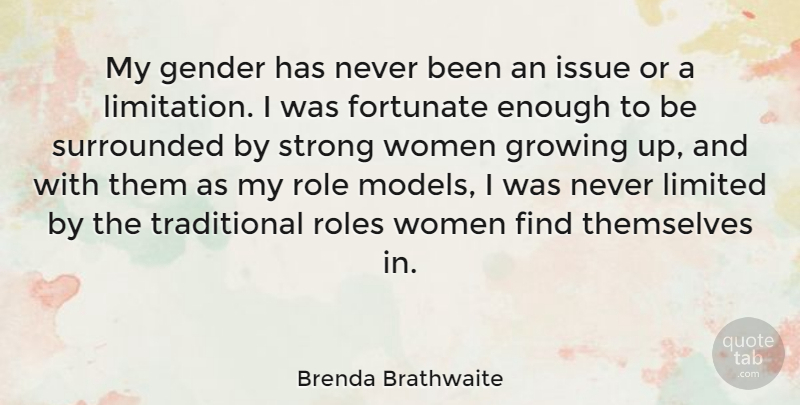 Brenda Brathwaite Quote About Fortunate, Growing, Issue, Limited, Role: My Gender Has Never Been...