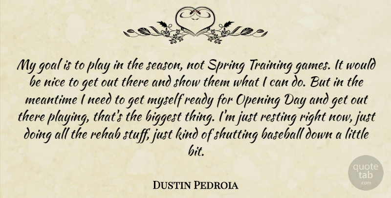Dustin Pedroia Quote About Baseball, Biggest, Goal, Meantime, Nice: My Goal Is To Play...