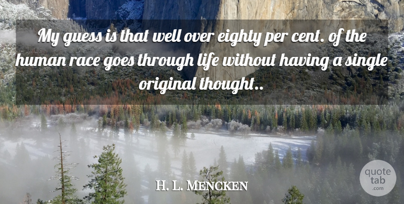 H. L. Mencken Quote About Ideas, Race, Original Thought: My Guess Is That Well...