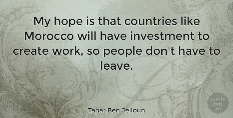 Tahar Ben Jelloun Quote About Country, People, Morocco: My Hope Is That Countries...