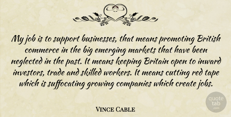 Vince Cable Quote About Jobs, Mean, Cutting: My Job Is To Support...