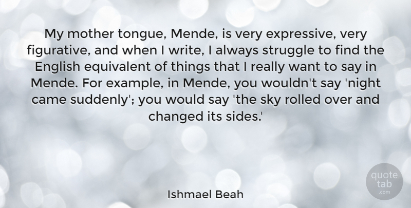Ishmael Beah Quote About Came, Changed, English, Equivalent: My Mother Tongue Mende Is...