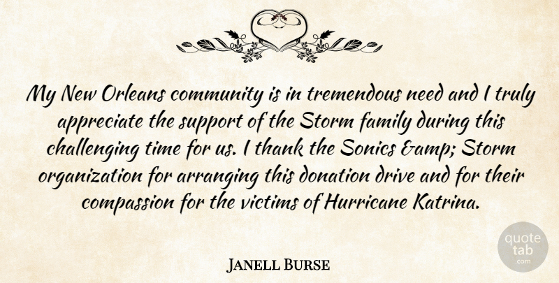 Janell Burse Quote About Appreciate, Arranging, Community, Compassion, Donation: My New Orleans Community Is...