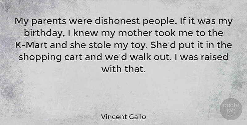 Vincent Gallo Quote About Birthday, Mother, Shopping: My Parents Were Dishonest People...