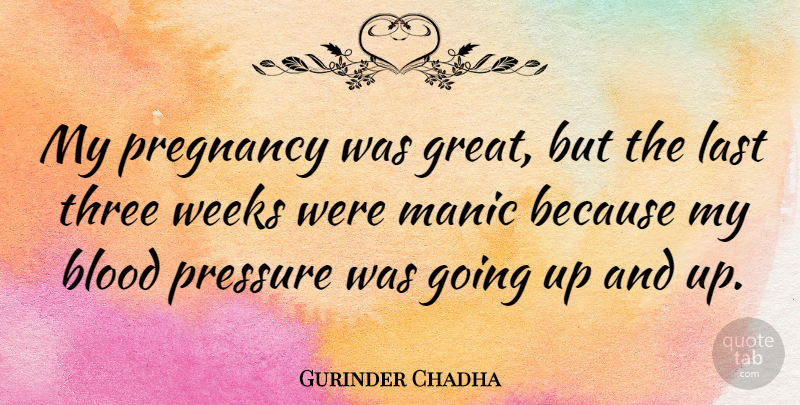 Gurinder Chadha Quote About Great, Last, Manic, Pregnancy, Three: My Pregnancy Was Great But...