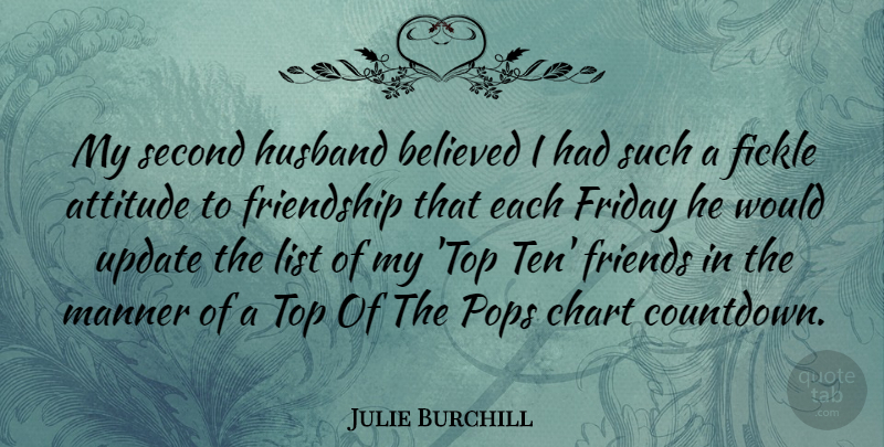 Julie Burchill Quote About Friday, Husband, Attitude: My Second Husband Believed I...