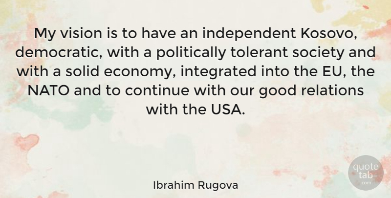 Ibrahim Rugova Quote About Independent, Usa, America: My Vision Is To Have...