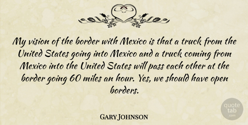 Gary Johnson Quote About Border, Coming, Mexico, Miles, Pass: My Vision Of The Border...