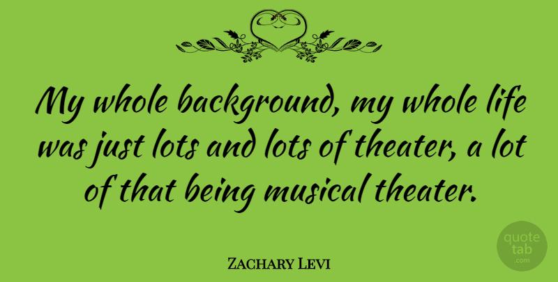 Zachary Levi Quote About Musical, Theater, Whole Life: My Whole Background My Whole...