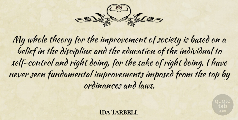 Ida Tarbell Quote About Self, Law, Discipline: My Whole Theory For The...