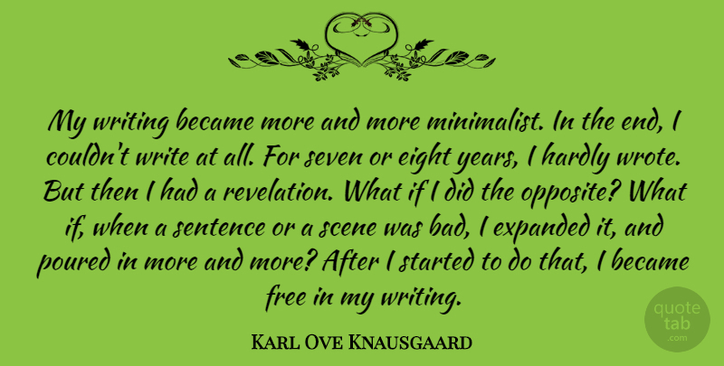 Karl Ove Knausgaard Quote About Became, Eight, Hardly, Poured, Scene: My Writing Became More And...