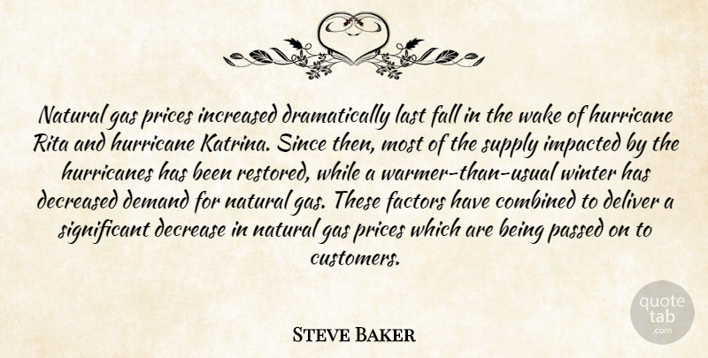 Steve Baker Quote About Combined, Decrease, Deliver, Demand, Factors: Natural Gas Prices Increased Dramatically...