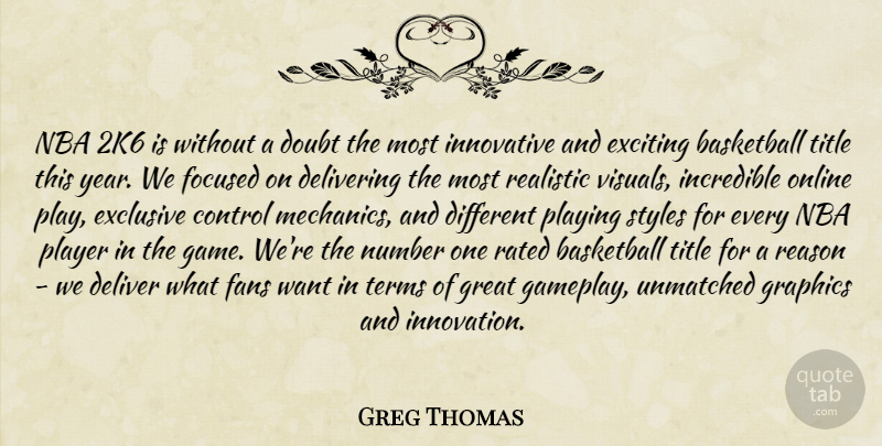 Greg Thomas Quote About Basketball, Control, Delivering, Doubt, Exciting: Nba 2k6 Is Without A...