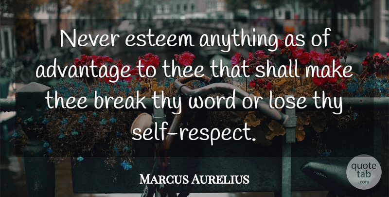 Marcus Aurelius Quote About Advantage, Break, Esteem, Lose, Shall: Never Esteem Anything As Of...