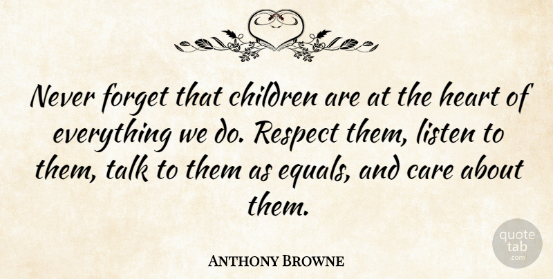 Anthony Browne Quote About Children, Forget, Listen, Respect, Talk: Never Forget That Children Are...
