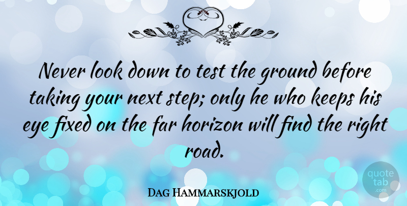Dag Hammarskjold Quote About Inspirational, Positive, Happiness: Never Look Down To Test...