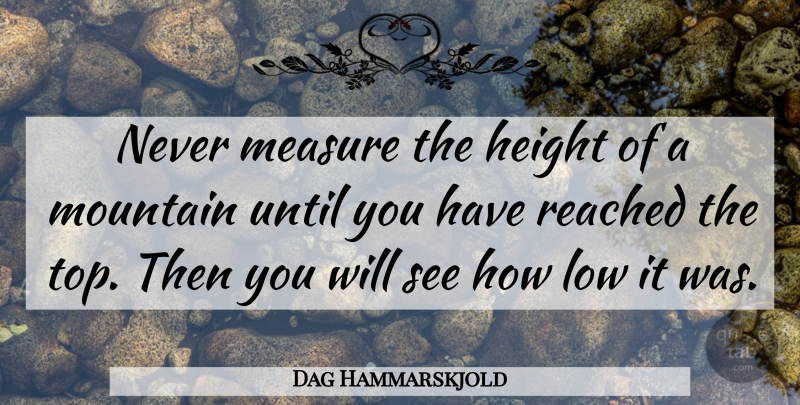 Dag Hammarskjold Quote About Love, Life, Relationship: Never Measure The Height Of...