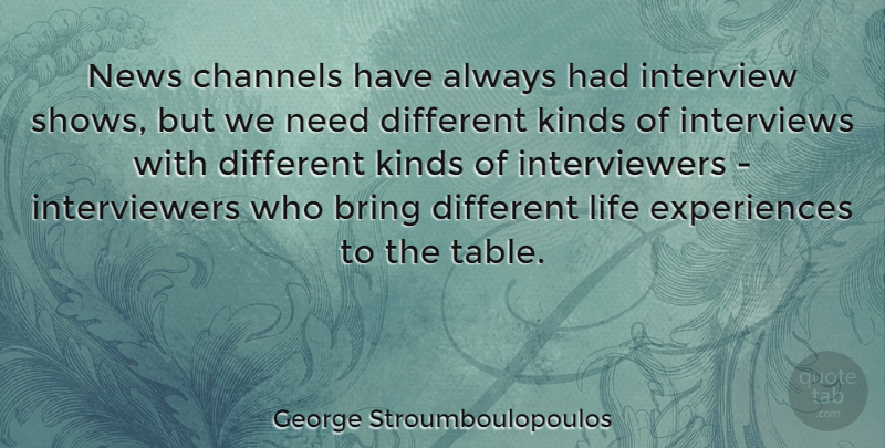 George Stroumboulopoulos Quote About Needs, News, Tables: News Channels Have Always Had...