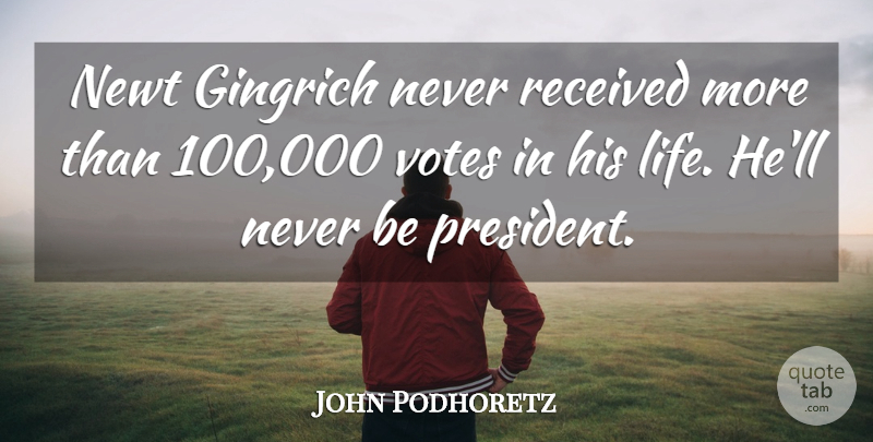 John Podhoretz Quote About Life, Newt, Received, Votes: Newt Gingrich Never Received More...