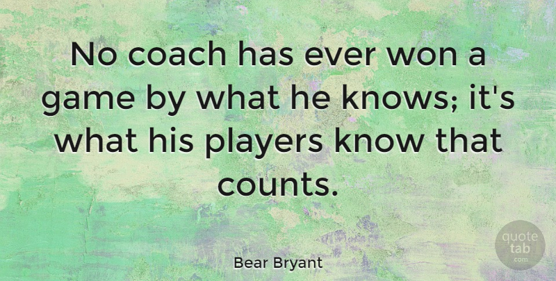 Bear Bryant Quote About Player, Games, Coaching: No Coach Has Ever Won...