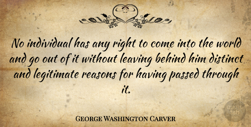 George Washington Carver Quote About Educational, Leaving, African American: No Individual Has Any Right...