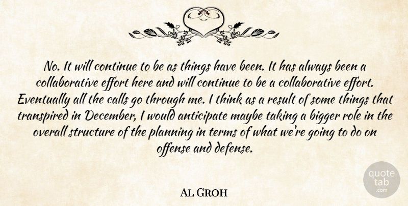 Al Groh Quote About Anticipate, Bigger, Calls, Continue, Effort: No It Will Continue To...
