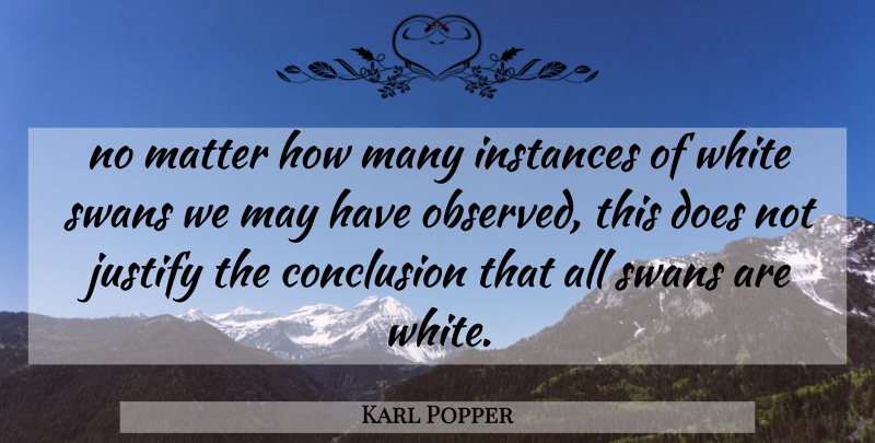 Karl Popper Quote About White, Swans, May: No Matter How Many Instances...