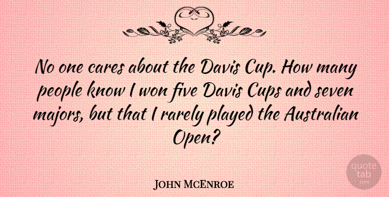 John McEnroe Quote About People, Care, Cups: No One Cares About The...