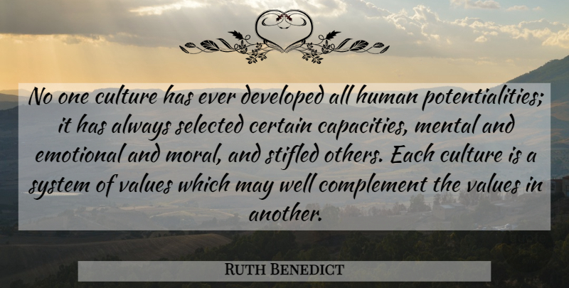 Ruth Benedict Quote About Emotional, May, Culture: No One Culture Has Ever...