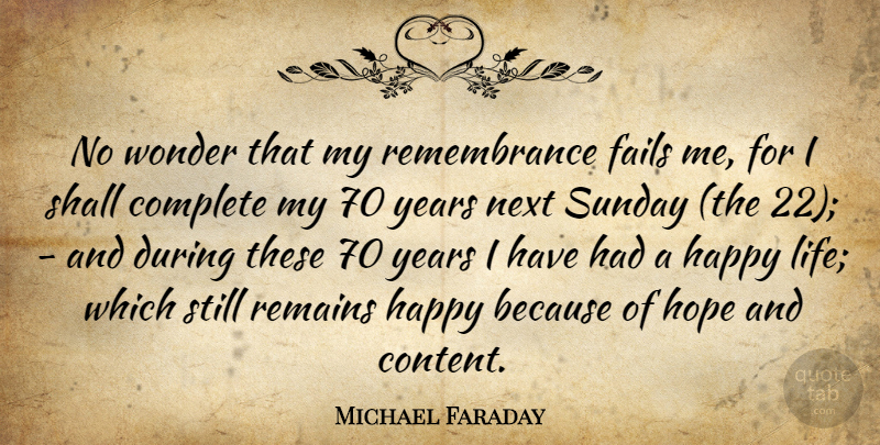 Michael Faraday Quote About Sunday, Happy Life, Years: No Wonder That My Remembrance...
