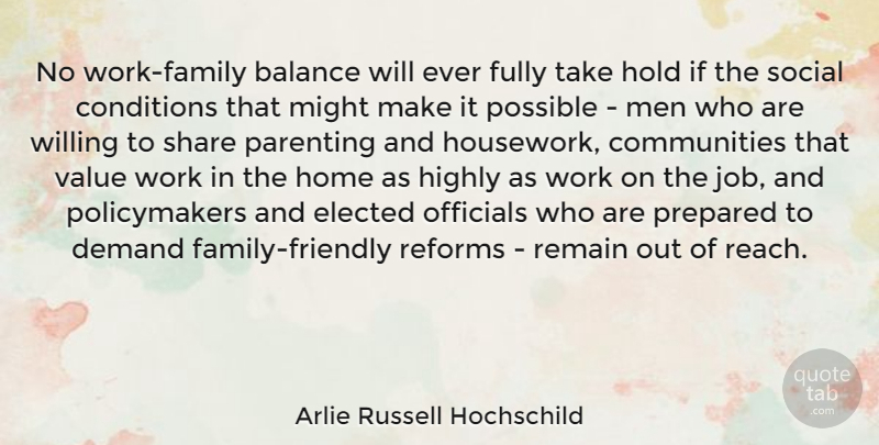 Arlie Russell Hochschild Quote About Balance, Conditions, Demand, Elected, Fully: No Work Family Balance Will...