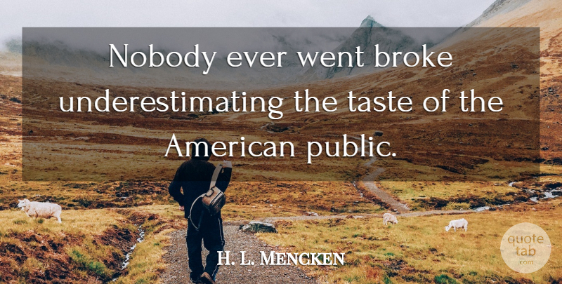 H. L. Mencken Quote About Funny, Witty, Laughter: Nobody Ever Went Broke Underestimating...