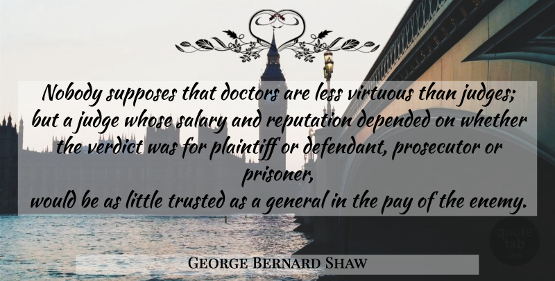 George Bernard Shaw Quote About Doctors, Judging, Enemy: Nobody Supposes That Doctors Are...