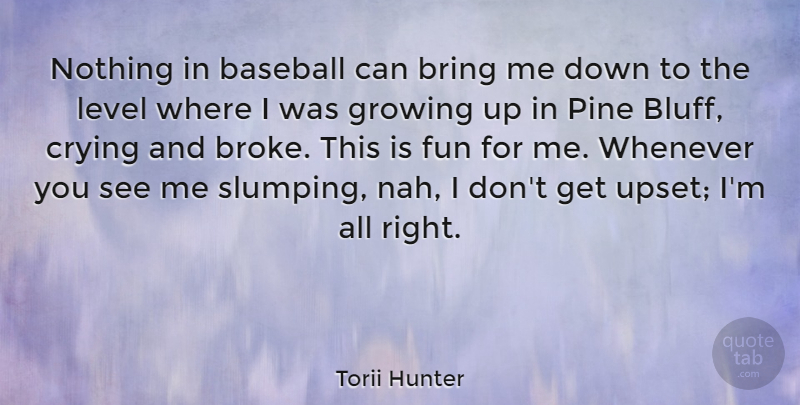 Torii Hunter Quote About Bring, Crying, Level, Pine, Whenever: Nothing In Baseball Can Bring...
