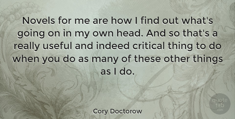 Cory Doctorow Quote About Novel, Things To Do, Critical: Novels For Me Are How...