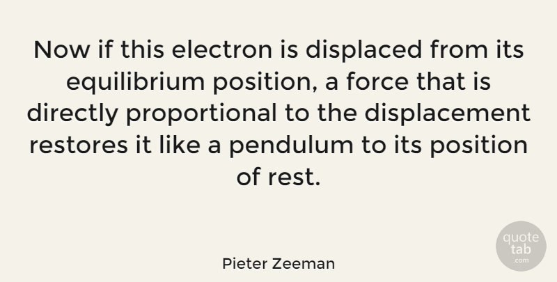 Pieter Zeeman Quote About Directly, Displaced, Electron, Pendulum: Now If This Electron Is...
