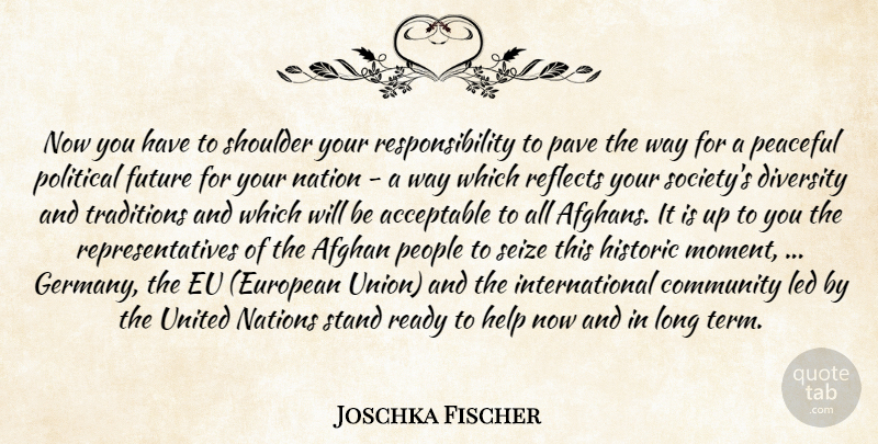 Joschka Fischer Quote About Acceptable, Afghan, Community, Diversity, Eu: Now You Have To Shoulder...