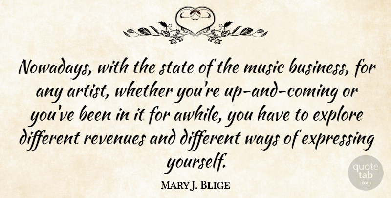 Mary J. Blige Quote About Artist, Way, Different: Nowadays With The State Of...