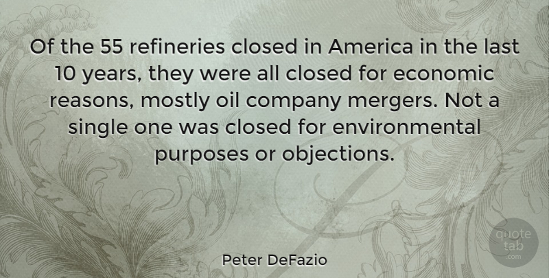 Peter DeFazio Quote About Years, Oil, America: Of The 55 Refineries Closed...