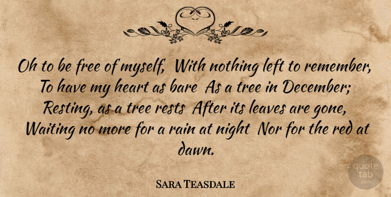 Sara Teasdale Quote About Rain, Heart, Night: Oh To Be Free Of...