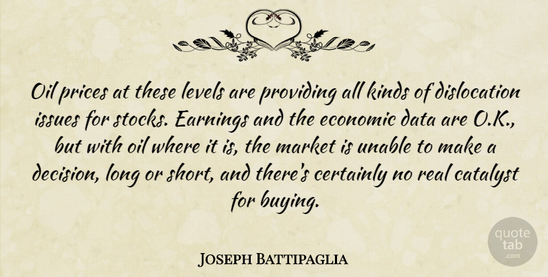 Joseph Battipaglia Quote About Catalyst, Certainly, Data, Earnings, Economic: Oil Prices At These Levels...