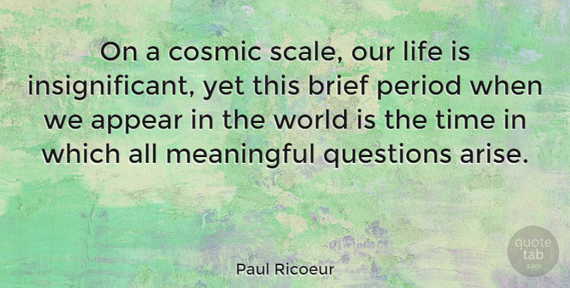 Paul Ricoeur Quote About Meaningful, World, Life Is: On A Cosmic Scale Our...