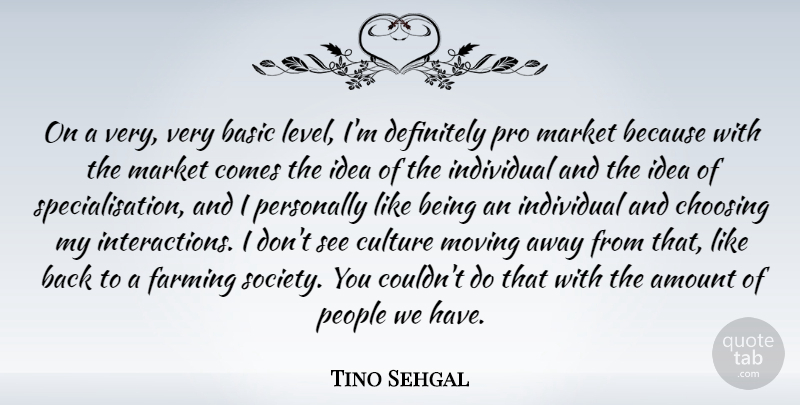 Tino Sehgal Quote About Amount, Basic, Choosing, Definitely, Farming: On A Very Very Basic...