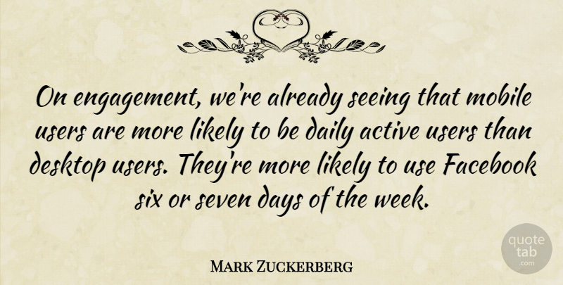 Mark Zuckerberg Quote About Use, Engagement, Six: On Engagement Were Already Seeing...