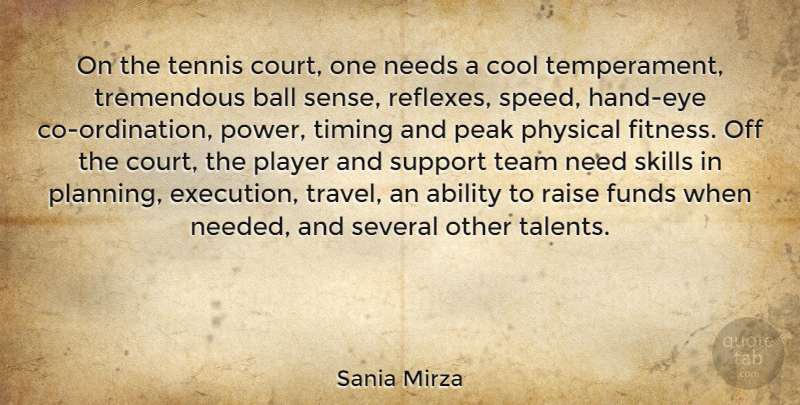 Sania Mirza Quote About Ability, Ball, Cool, Fitness, Funds: On The Tennis Court One...