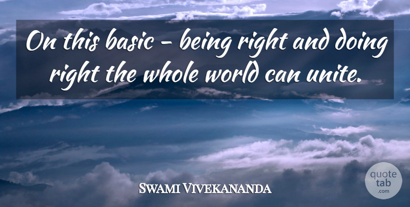 Swami Vivekananda Quote About World, Spirituality, Whole: On This Basic Being Right...