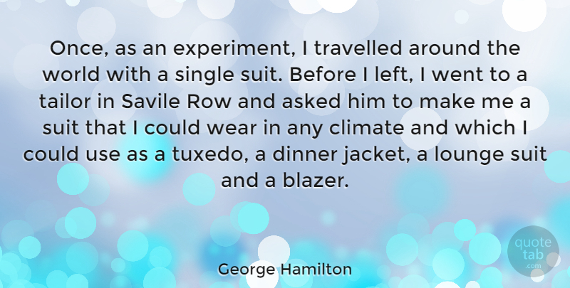George Hamilton Quote About Climate, Tuxedos, Use: Once As An Experiment I...