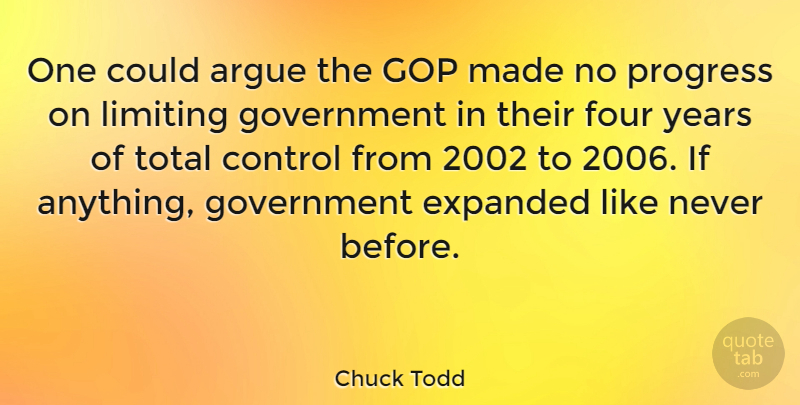 Chuck Todd Quote About Argue, Control, Gop, Government, Limiting: One Could Argue The Gop...