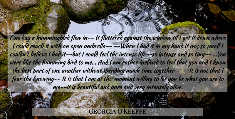 Georgia O'Keeffe Quote About Beautiful, Believe, Hands: One Day A Hummingbird Flew...